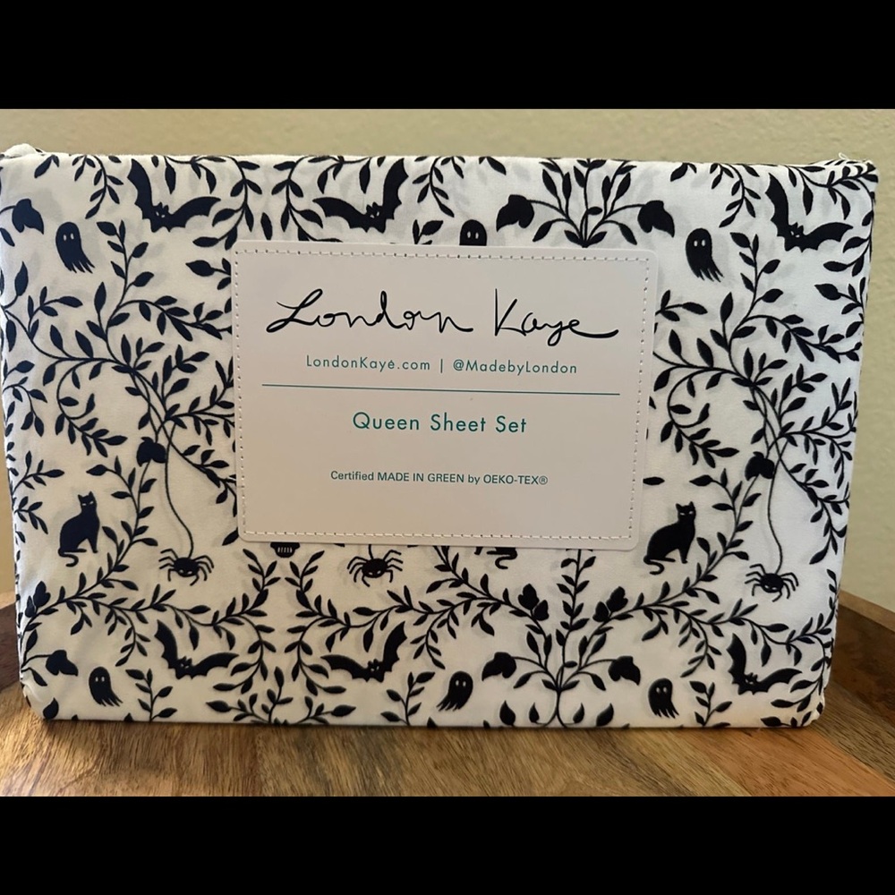 London Kaye Halloween Ghost Black Cat Bed Sheet Set Queen